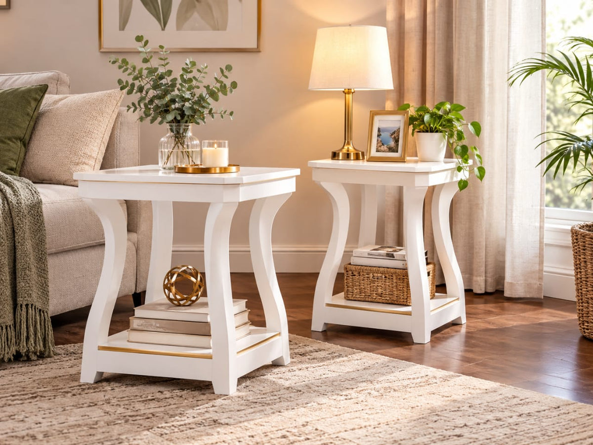 White End Tables Set of 2 with Charging Station: Style Meets Functionality