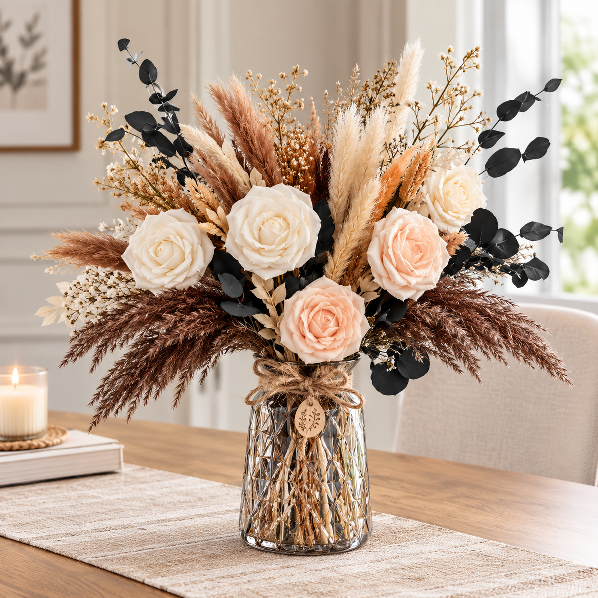 Boho Pampas Grass &amp; Rose Centerpiece Review: Easy Floral Elegance for Your Dining Table