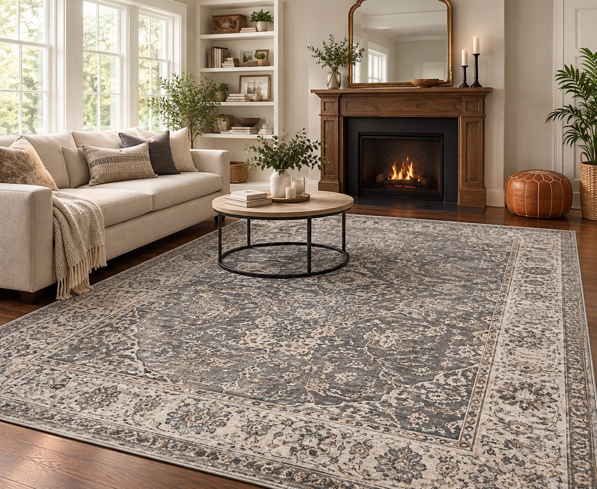 Vintage Charcoal Oriental Rug Review: How to Create a Warm and Elegant Neutral Living Room