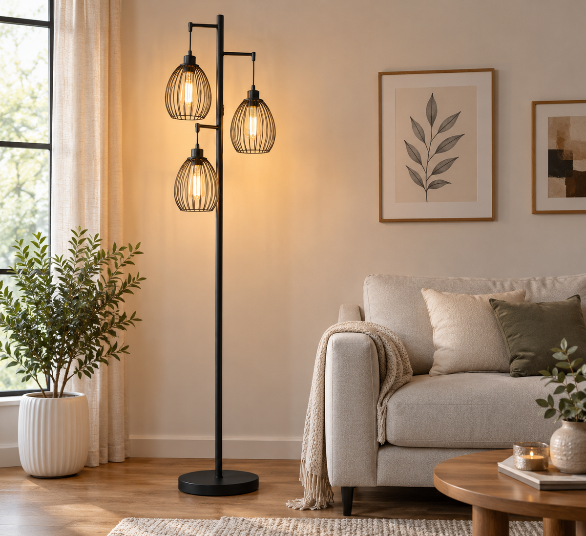 3-Light Industrial Black Floor Lamp Review: Creating Cozy Edison Bulb Lighting for Your Living Room
