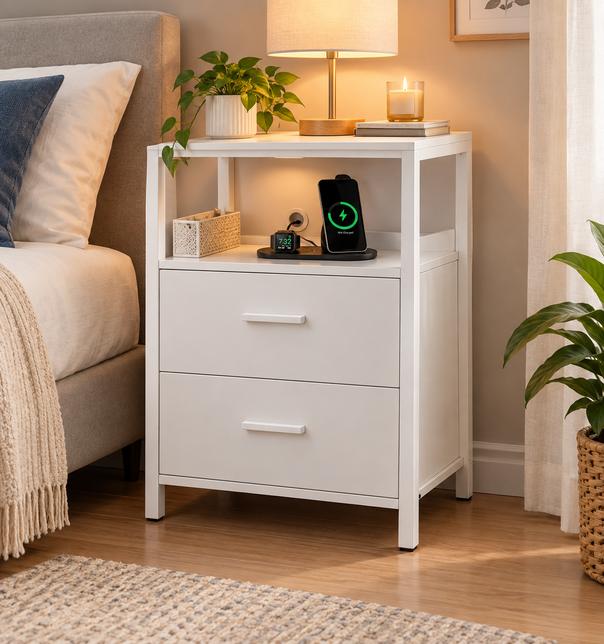 Furologee White Nightstand with Charging Station Review: Clean, Compact &amp; Functional