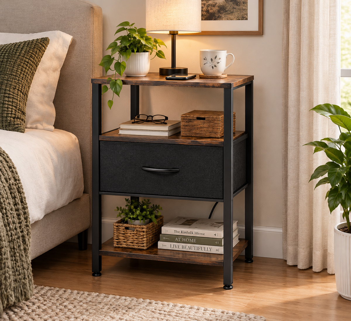 SUPERJARE Nightstand with Charging Station Review: Rustic Style Meets Modern Utility