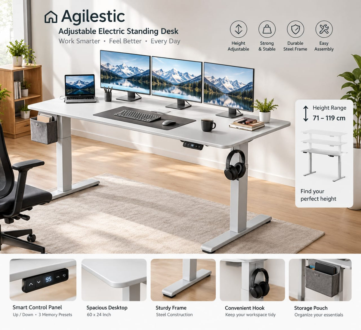 Agilestic 60x24 Electric Standing Desk Review: Spacious Multi-Monitor Ergonomic Workstation