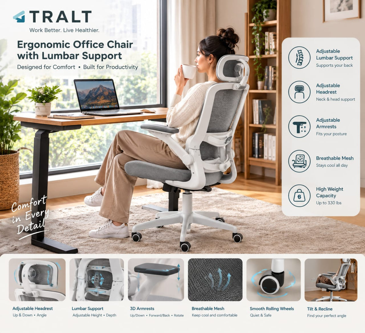 TRALT Ergonomic Office Chair Review: High-Back Mesh Desk Chair with Lumbar Support