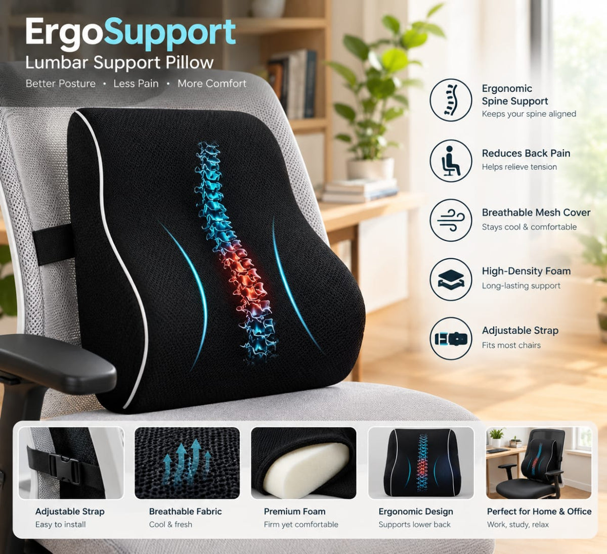 QUTOOL Lumbar Support Pillow Review: Ergonomic Memory Foam Back Cushion for Office Chairs and Cars