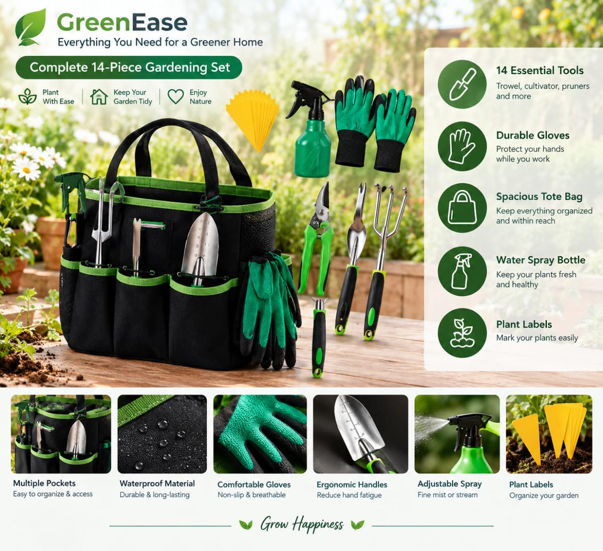 GreenEase 14-Piece Gardening Tool Set Review: Everything You Need for Home Gardening