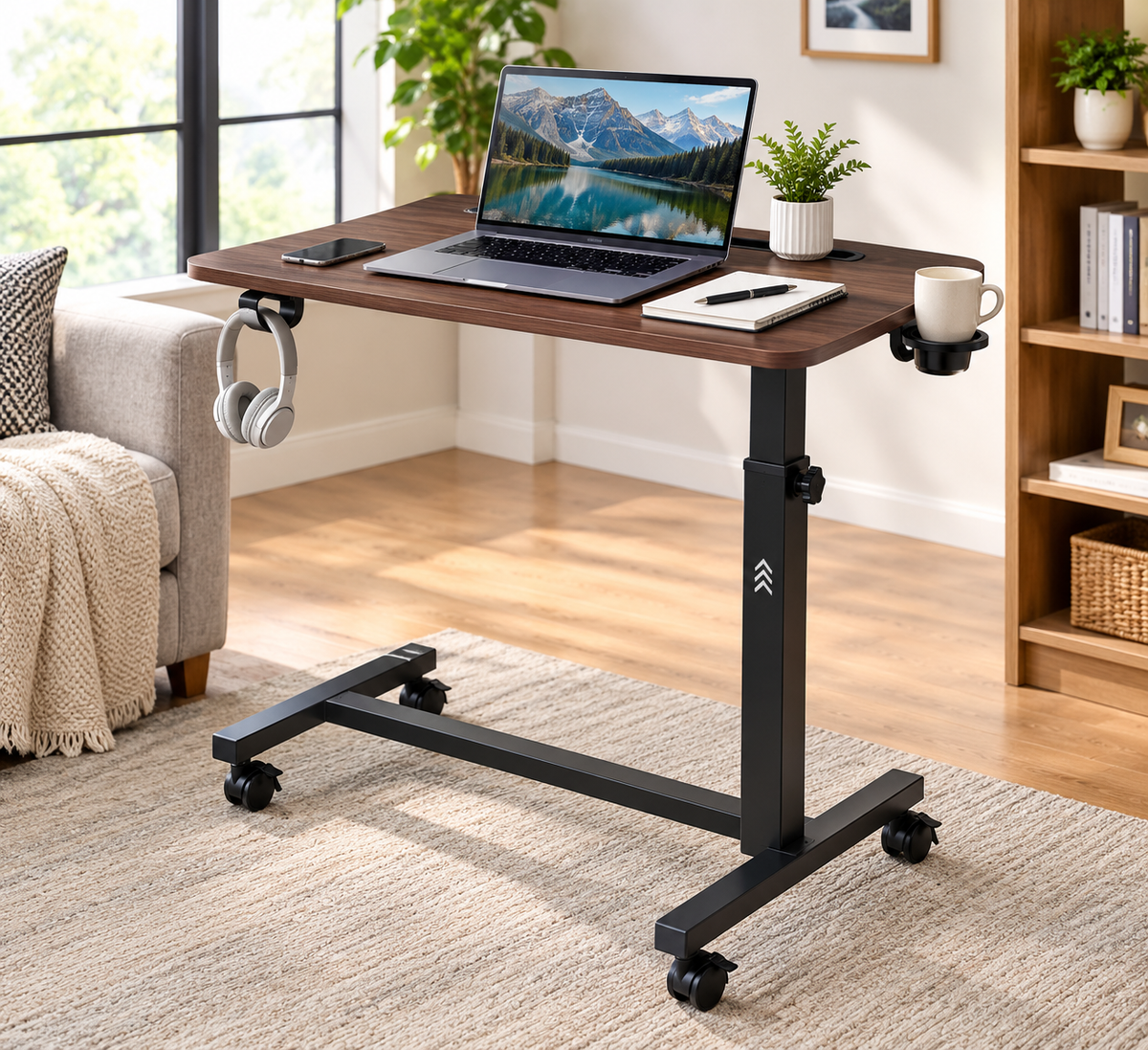 Adjustable Mobile Laptop Desk Review: Compact Workstation with Cup and Headphone Holders